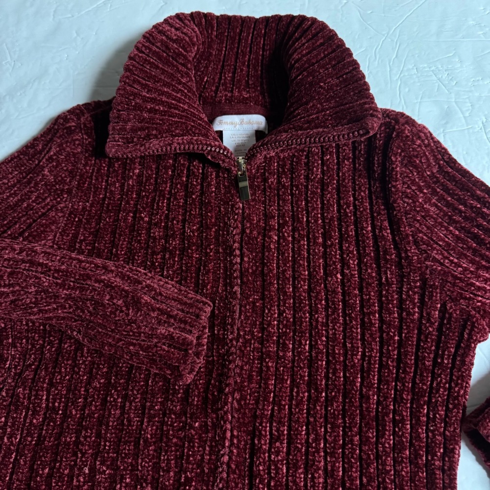 Tommy Bahama Kids Burgundy Chenille Full Zip Ribbed Cardigan Sweater Large 10/12